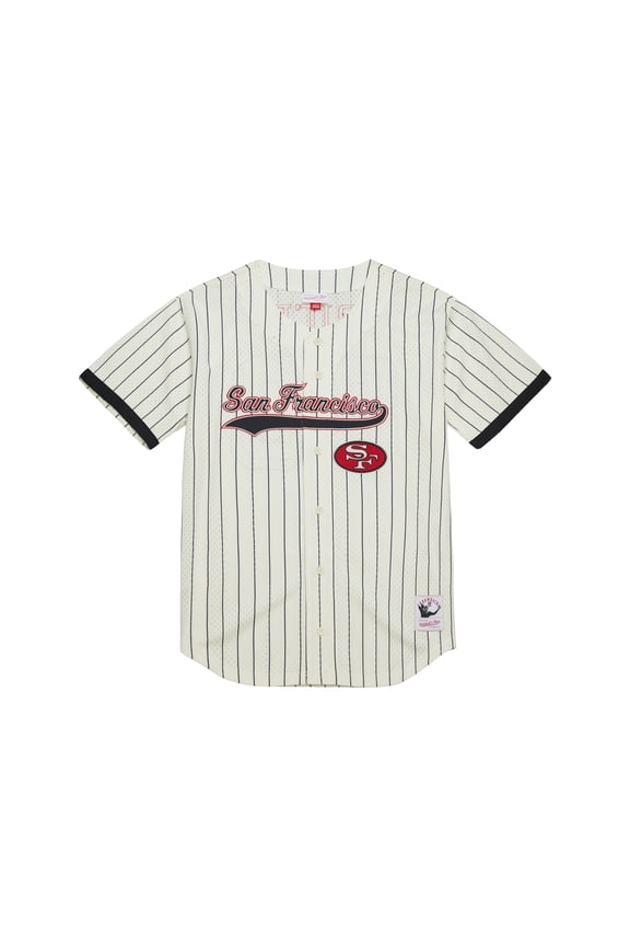 Men's Mitchell & Ness Jerry Rice Cream San Francisco 49ers Name & Number Mesh Button-Up Baseball Jersey