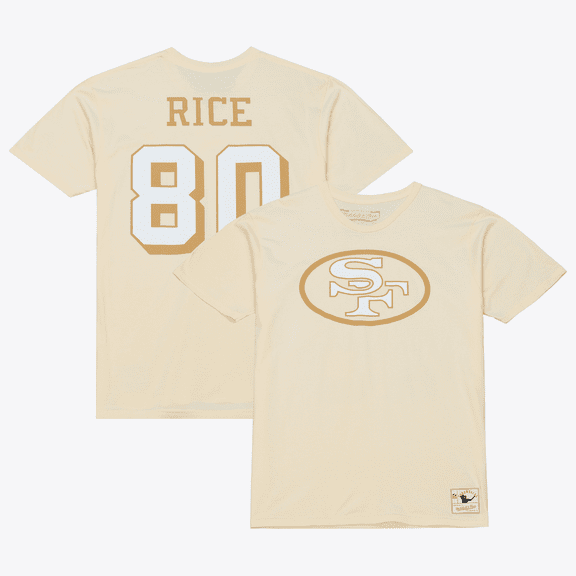 Men's Mitchell & Ness Jerry Rice Cream San Francisco 49ers Sandman Name & Number T-Shirt