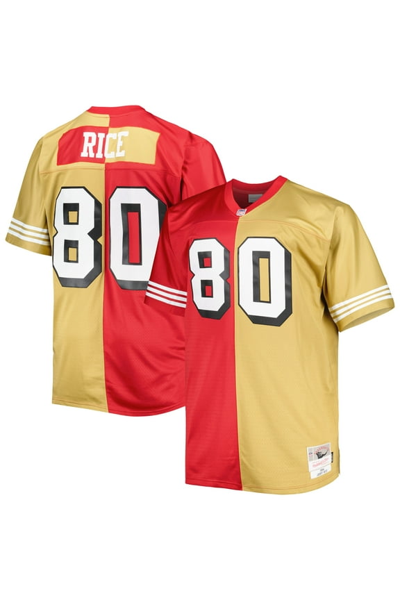 Men's Mitchell & Ness Jerry Rice Scarlet/Gold San Francisco 49ers Big & Tall Split Legacy Retired Player Replica Jersey