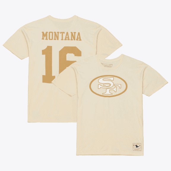 Men's Mitchell & Ness Joe Montana Cream San Francisco 49ers Sandman Name & Number T-Shirt