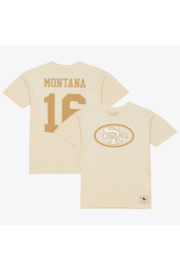 Men's Mitchell & Ness Joe Montana Cream San Francisco 49ers Sandman Name & Number T-Shirt