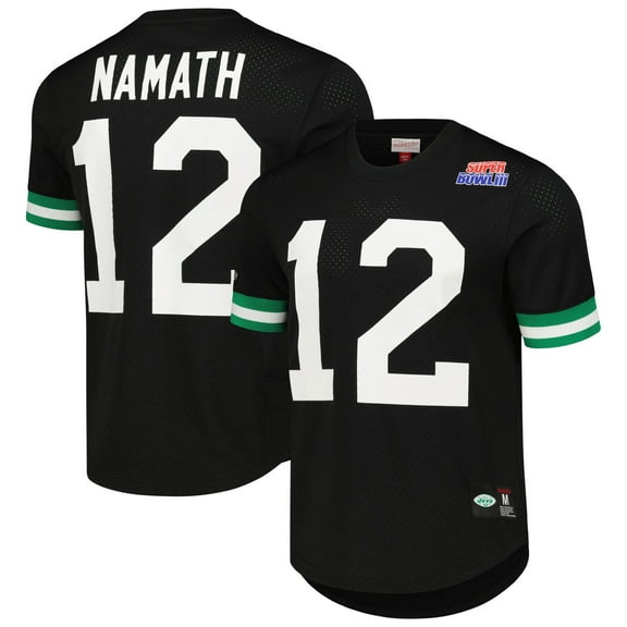 Men's Mitchell & Ness Joe Namath Black New York Jets Retired Player Name & Number Mesh Top