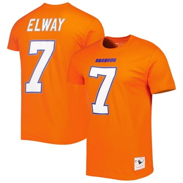Men's Mitchell & Ness John Elway Orange Denver Broncos Retired Player Logo Name & Number T-Shirt