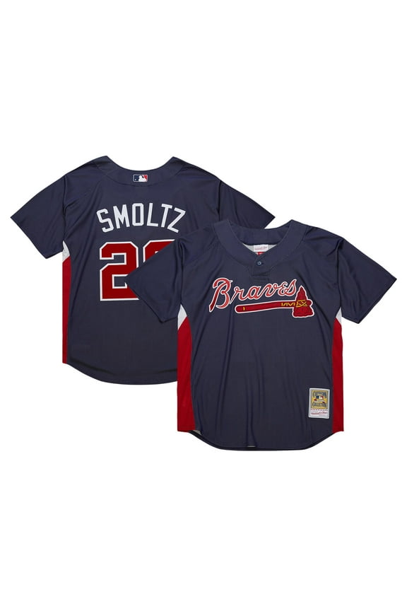 Men's Mitchell & Ness John Smoltz Navy Atlanta Braves Authentic Batting Practice Jersey