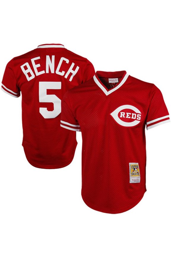 Men's Mitchell & Ness Johnny Bench Scarlet Cincinnati Reds Authentic Batting Practice Jersey
