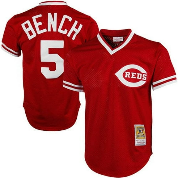 Men's Mitchell & Ness Johnny Bench Scarlet Cincinnati Reds Authentic Batting Practice Jersey