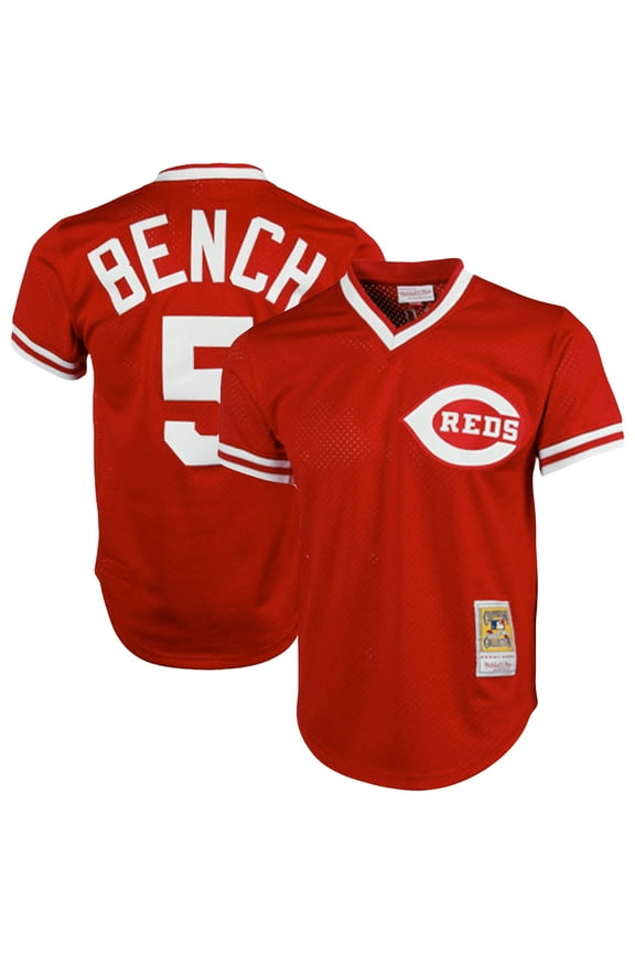 Men's Mitchell & Ness Johnny Bench Red Cincinnati Reds Cooperstown Collection Big & Tall Mesh Batting Practice Jersey
