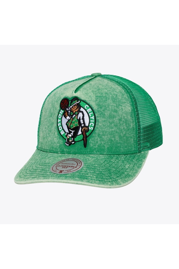 Men's Mitchell & Ness Kelly Green Boston Celtics Gameday Snow Wash Adjustable Trucker Hat