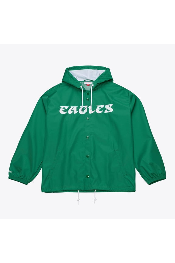 Men's Mitchell & Ness Kelly Green Philadelphia Eagles Coaches Full-Snap Hooded Windbreaker Jacket