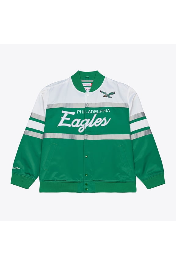 Men's Mitchell & Ness Kelly Green Philadelphia Eagles Head Coach Lightweight Full-Snap Satin Jacket