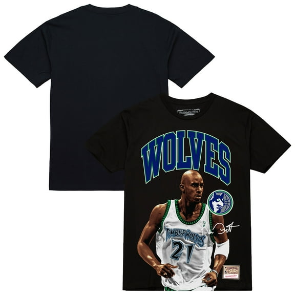 Men's Mitchell & Ness Kevin Garnett Black Minnesota Timberwolves Hardwood Classics Player Arch T-Shirt
