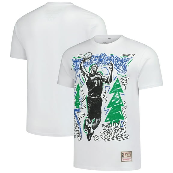 Men's Mitchell & Ness Kevin Garnett White Minnesota Timberwolves Hardwood Classics Chalked Up T-Shirt