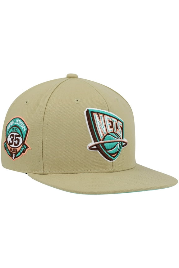 Men's Mitchell & Ness Khaki New Jersey Nets 35th Anniversary Hardwood Classics Malibu Sunrise Fitted Hat