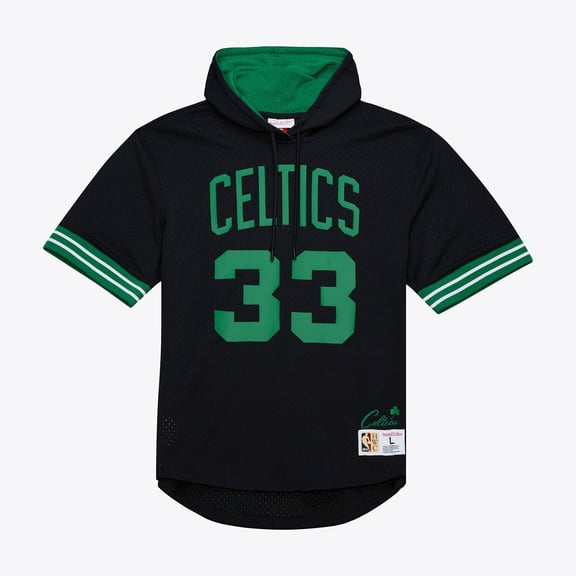 Men's Mitchell & Ness Larry Bird Black Boston Celtics Mesh Name & Number Short Sleeve Hoodie