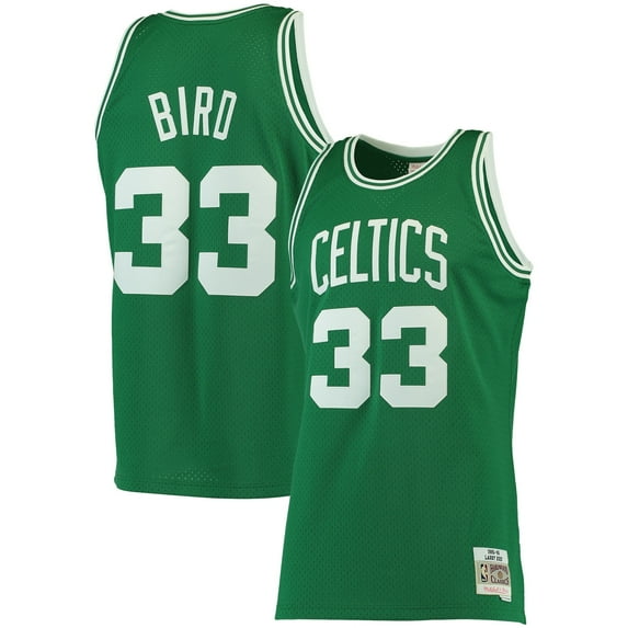 Men's Mitchell & Ness Larry Bird Kelly Green Boston Celtics 1985/86 Big & Tall Hardwood Classics Swingman Jersey