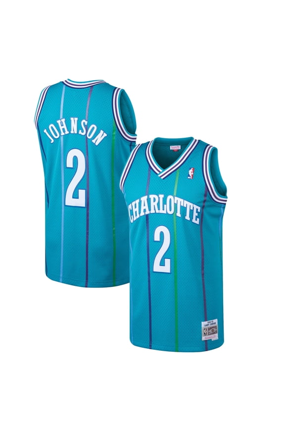 Men's Mitchell & Ness Larry Johnson Teal Charlotte Hornets 1992/93 Hardwood Classics Swingman Jersey