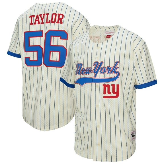 Men's Mitchell & Ness Lawrence Taylor Cream New York Giants Name & Number Mesh Button-Up Baseball Jersey