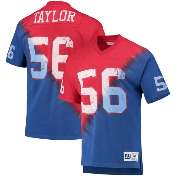 Men's Mitchell & Ness Lawrence Taylor Red/Royal New York Giants Retired Player Name & Number Diagonal Tie-Dye V-Neck