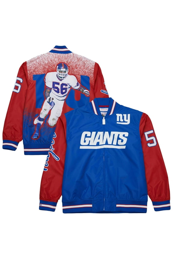 Men's Mitchell & Ness Lawrence Taylor Royal New York Giants Retired Player Graphic Full-Zip Satin Jacket