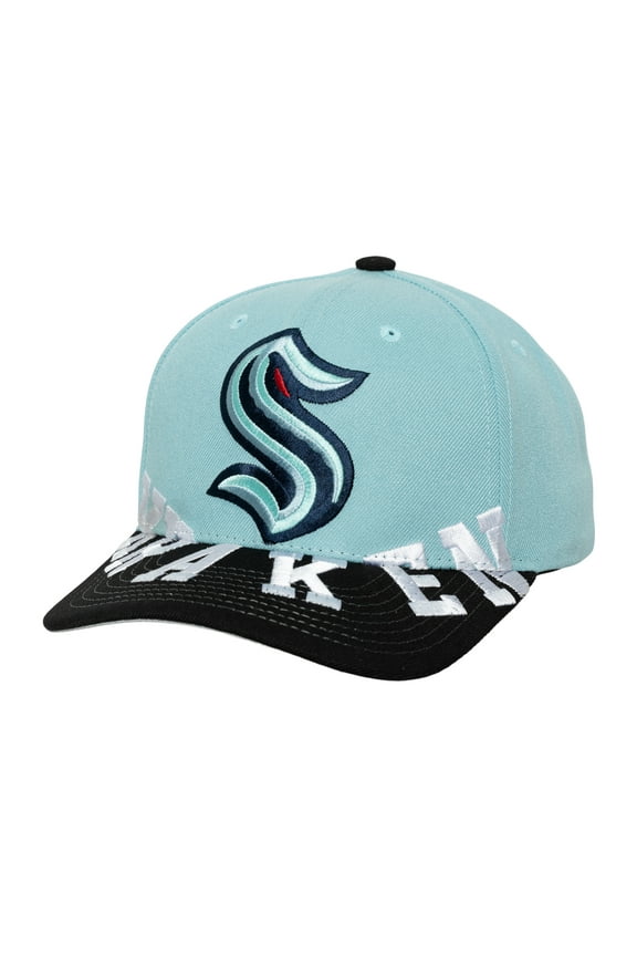 Men's Mitchell & Ness Light Blue/Black Seattle Kraken Underarch Two-Tone Pro Crown Snapback Hat