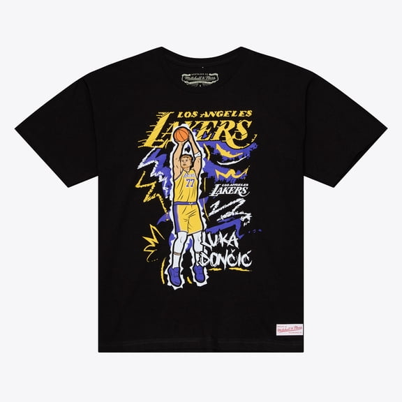 Men's Mitchell & Ness Luka Don-i- Black Los Angeles Lakers Chalked Up T-Shirt