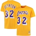 thumbnail image 1 of Men's Mitchell & Ness Magic Johnson Gold Los Angeles Lakers Hardwood Classics Retro Name & Number T-Shirt, 1 of 4