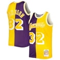 thumbnail image 1 of Men's Mitchell & Ness Magic Johnson Purple/Gold Los Angeles Lakers Hardwood Classics 1984/85 Split Swingman Jersey, 1 of 5