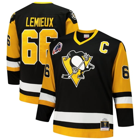 Men's Mitchell & Ness Mario Lemieux Black Pittsburgh Penguins Big & Tall 1991/92 Blue Line 2.0 Jersey