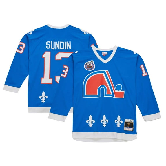 Men's Mitchell & Ness Mats Sundin Blue Quebec Nordiques  Vintage Hockey 1992/93 Blue Line Player Jersey