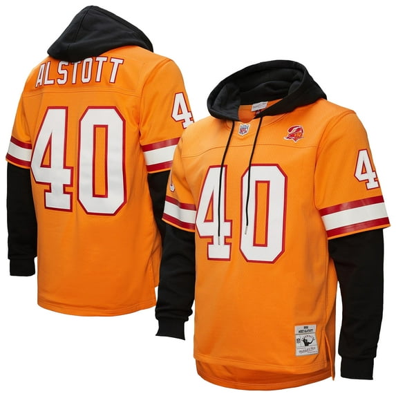 Men's Mitchell & Ness Mike Alstott Orange Tampa Bay Buccaneers Player Name & Number Hoodie Legacy Jersey