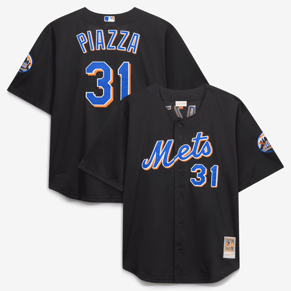 Men's Mitchell & Ness Mike Piazza Black New York Mets Big & Tall Cooperstown Mesh Batting Practice Jersey
