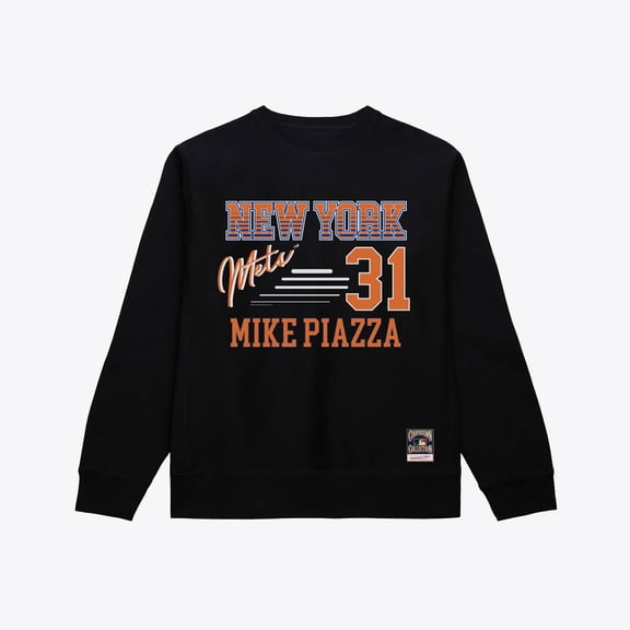 Men's Mitchell & Ness Mike Piazza Black New York Mets Stripes Name & Number Crewneck Sweatshirt