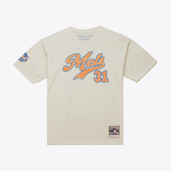 Men's Mitchell & Ness Mike Piazza Cream New York Mets Cooperstown Collection Throwback Name & Number T-Shirt