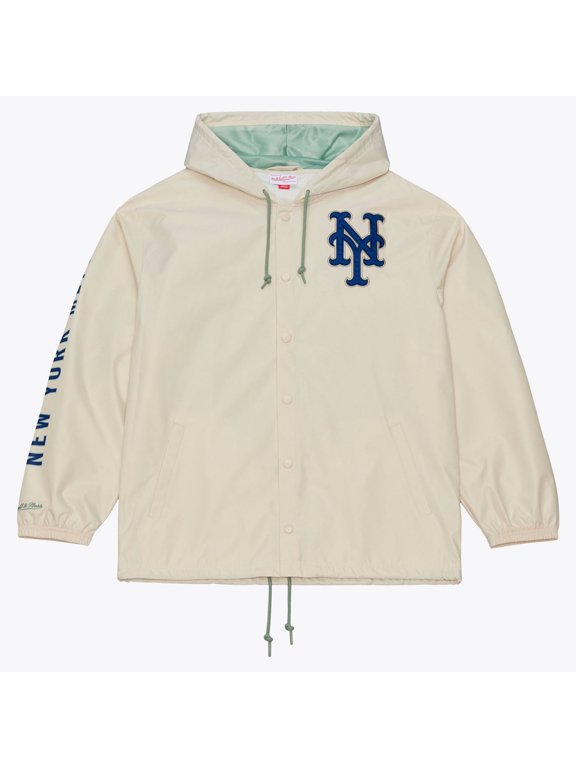 Men's Mitchell & Ness Mike Piazza Cream New York Mets Full-Snap Yacht Rock Name & Number Hooded Coach's Jacket