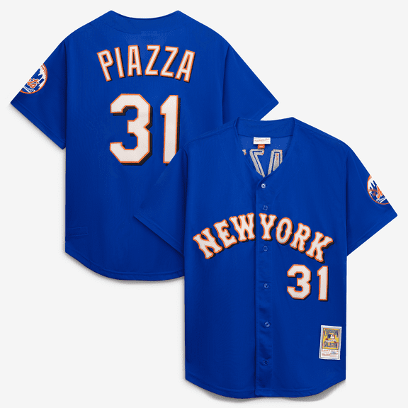 Men's Mitchell & Ness Mike Piazza Royal New York Mets Cooperstown Collection Mesh Batting Practice Button-Up Jersey