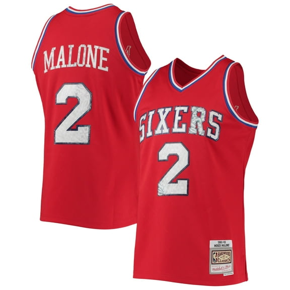 Men's Mitchell & Ness Moses Malone Red Philadelphia 76ers 1982/83 Hardwood Classics NBA 75th Anniversary Diamond