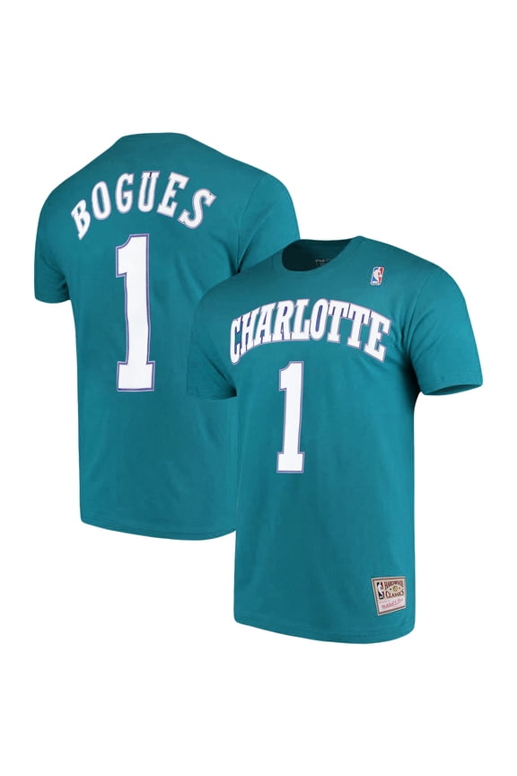 Men's Mitchell & Ness Muggsy Bogues Teal Charlotte Hornets Hardwood Classics Name & Number Player T-Shirt
