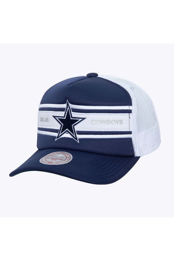 Men's Mitchell & Ness Navy Dallas Cowboys Stripe Front Trucker Adjustable Hat