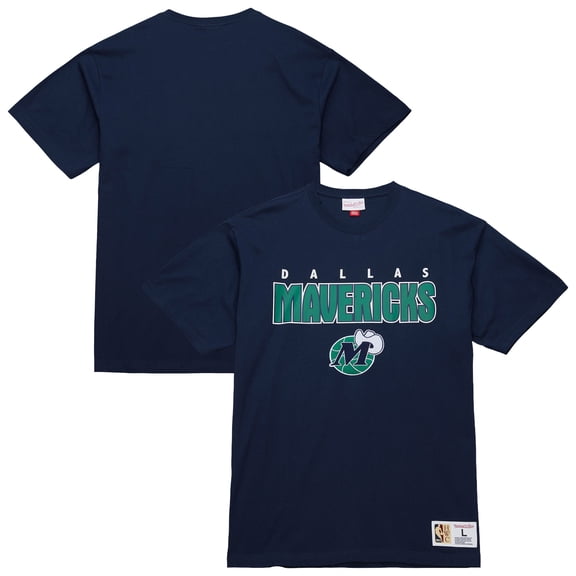 Men's Mitchell & Ness  Navy Dallas Mavericks Hardwood Classics Throw It Back Premium T-Shirt