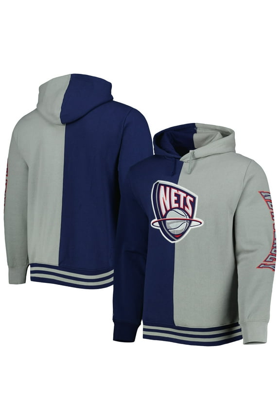Men's Mitchell & Ness Navy/Gray New Jersey Nets Hardwood Classics Split Pullover Hoodie