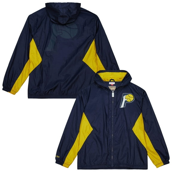 Men's Mitchell & Ness Navy Indiana Pacers Playmaker Full-Zip Hooded Windbreaker Jacket
