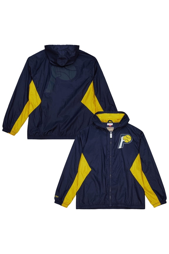 Men's Mitchell & Ness Navy Indiana Pacers Playmaker Full-Zip Hooded Windbreaker Jacket
