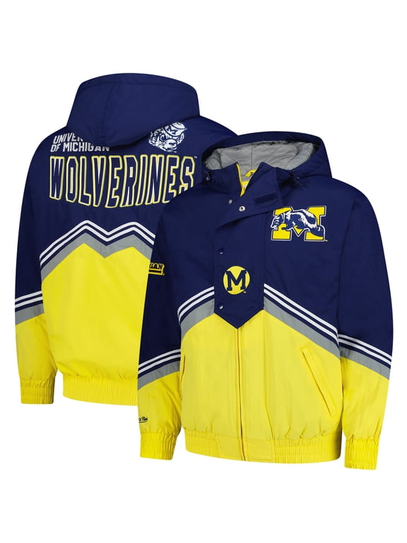Men's Mitchell & Ness Navy/Maize Michigan Wolverines Throw It Back Retro Full-Zip Windbreaker Jacket