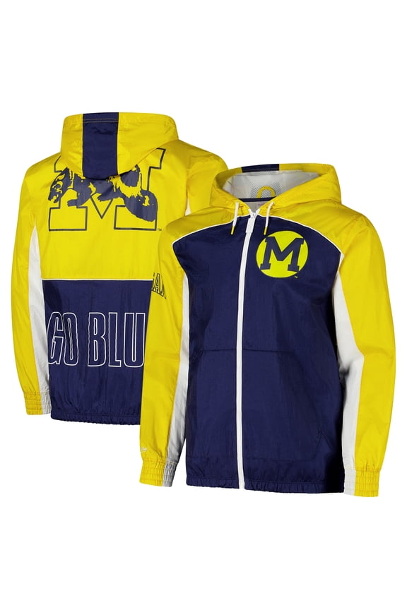Men's Mitchell & Ness Navy Michigan Wolverines Big Shot Premium Full-Zip Windbreaker