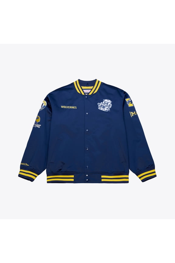 Men's Mitchell & Ness Navy Michigan Wolverines Double Clutch Lightweight Satin Full-Snap Jacket