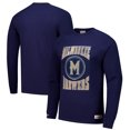 thumbnail image 1 of Men's Mitchell & Ness Navy Milwaukee Brewers Arched Logo Slub Long Sleeve T-Shirt, 1 of 3