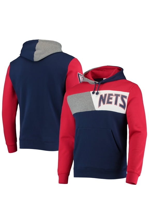 Men's Mitchell & Ness Navy New Jersey Nets Hardwood Classics Colorblock Pullover Hoodie