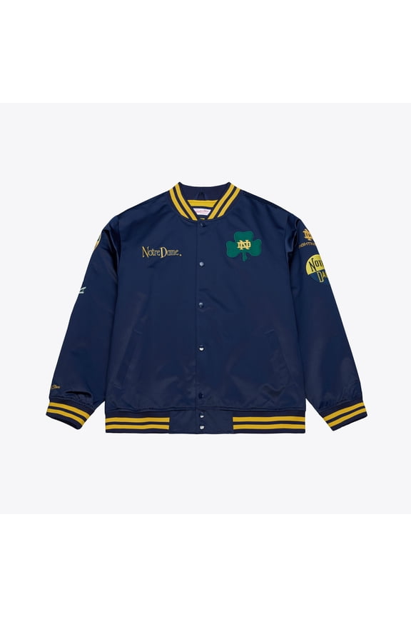 Men's Mitchell & Ness Navy Notre Dame Fighting Irish Double Clutch Lightweight Satin Full-Snap Jacket