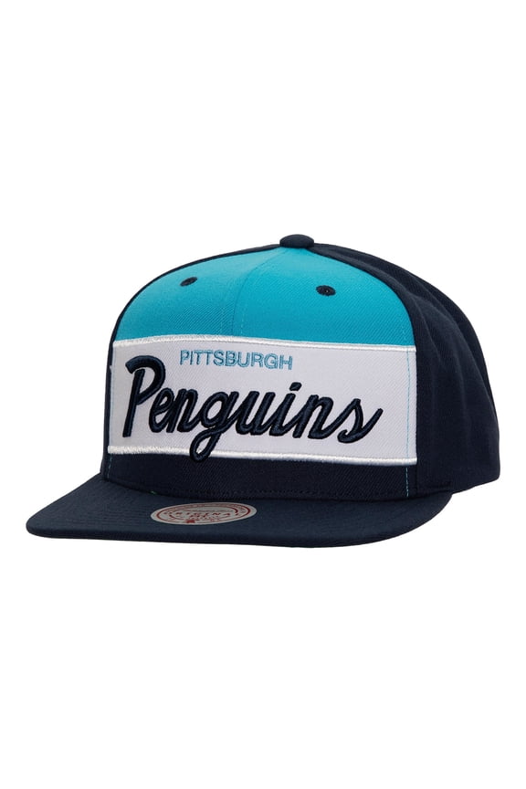 Men's Mitchell & Ness Navy Pittsburgh Penguins Retro Script Colorblock Snapback Hat