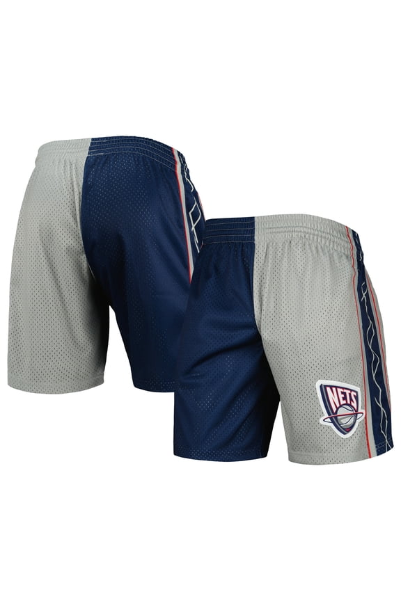 Men's Mitchell & Ness Navy/Silver New Jersey Nets Hardwood Classics 2006 Split Swingman Shorts